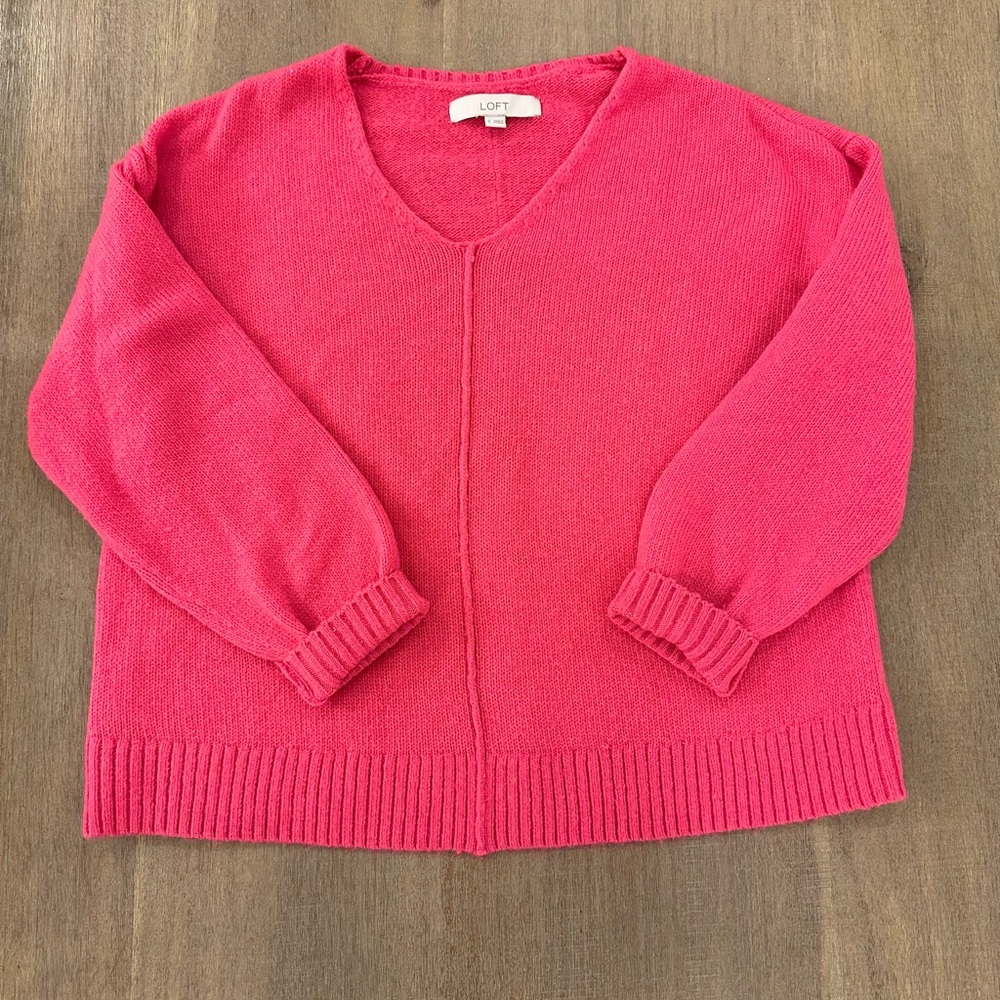 LOFT V-Neck Sweater in Vibrant Pink